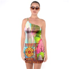 Zen Garden Japanese Nature Garden One Soulder Bodycon Dress by Nexatart