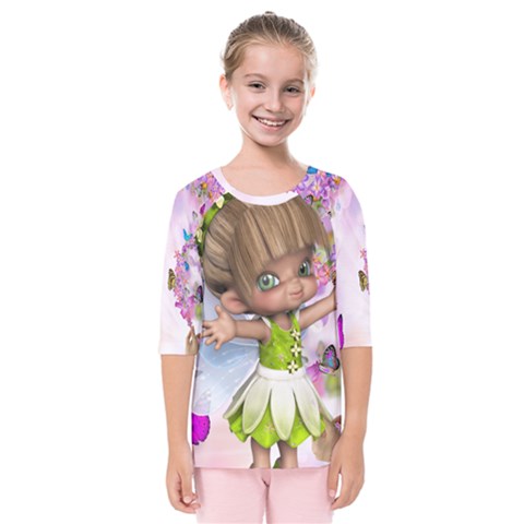 Butterfly On Flowers  Kids  Quarter Sleeve Raglan Tee by masquerades