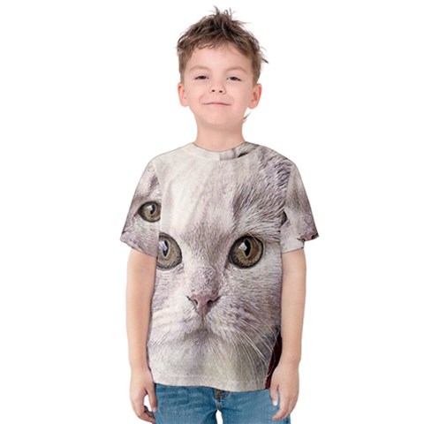 Cat Pet Cute Art Abstract Vintage Kids  Cotton Tee by Nexatart