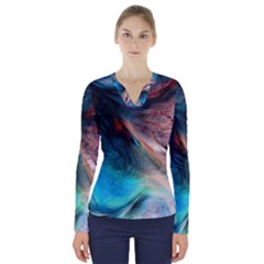 Background Art Abstract Watercolor V-neck Long Sleeve Top by Nexatart
