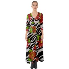 Floral Zebra Print Button Up Boho Maxi Dress by dawnsiegler
