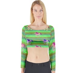 Rainbow Ponies Long Sleeve Crop Top by CosmicEsoteric