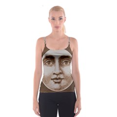 Moon Face Vintage Design Sepia Spaghetti Strap Top by Nexatart