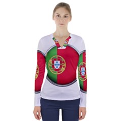 Portugal Flag Country Nation V-neck Long Sleeve Top by Nexatart