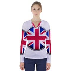 United Kingdom Country Nation Flag V-neck Long Sleeve Top by Nexatart