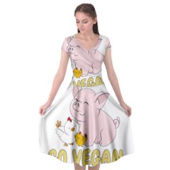 Go Vegan - Cute Pig And Chicken Cap Sleeve Wrap Front Dress by Valentinaart
