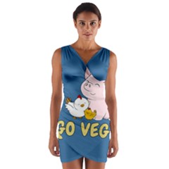 Go Vegan - Cute Pig And Chicken Wrap Front Bodycon Dress by Valentinaart