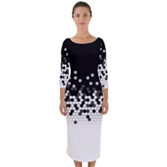 Flat Tech Camouflage Black And White Quarter Sleeve Midi Bodycon Dress by jumpercat