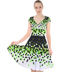 Flat Tech Camouflage Reverse Green Cap Sleeve Front Wrap Midi Dress by jumpercat