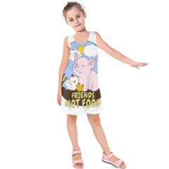 Friends Not Food - Cute Pig And Chicken Kids  Sleeveless Dress by Valentinaart