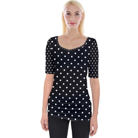 Black Polka Dots Wide Neckline Tee by jumpercat