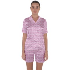 Damask Pink Satin Short Sleeve Pyjamas Set by snowwhitegirl