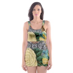 Damask Religious Victorian Grey Skater Dress Swimsuit by snowwhitegirl
