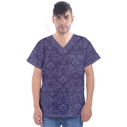 Damask Purple Men s V-neck Scrub Top by snowwhitegirl