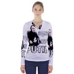 Squat Like Putin V-neck Long Sleeve Top by Valentinaart