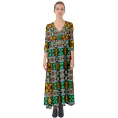 Rainbow Flowers And Decorative Peace Button Up Boho Maxi Dress by pepitasart