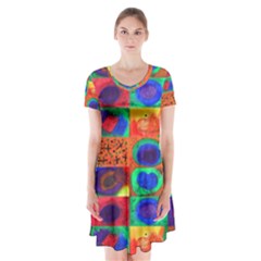 Water Color Eggs Tile Short Sleeve V-neck Flare Dress by snowwhitegirl