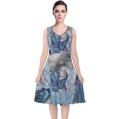 The Nobodies V-neck Midi Sleeveless Dress  by redmaidenart