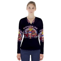 Route 66 V-neck Long Sleeve Top by ArtworkByPatrick