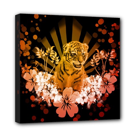 Cute Little Tiger With Flowers Mini Canvas 8  X 8  by FantasyWorld7