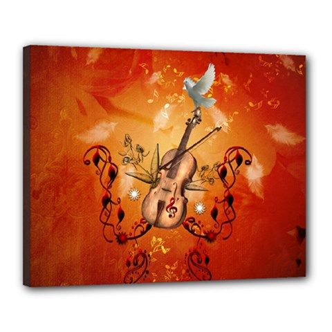 Violin With Violin Bow And Dove Canvas 20  X 16  by FantasyWorld7