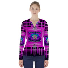 Flower Cartoon In A Cave Pop Art V-neck Long Sleeve Top by pepitasart