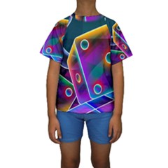 3d Cube Dice Neon Kids  Short Sleeve Swimwear by Sapixe