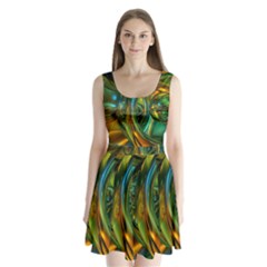3d Transparent Glass Shapes Mixture Of Dark Yellow Green Glass Mixture Artistic Glassworks Split Back Mini Dress  by Sapixe