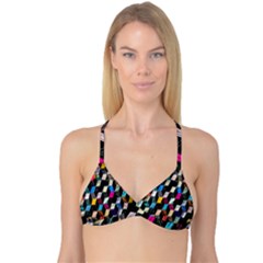 Abstract Multicolor Cubes 3d Quilt Fabric Reversible Tri Bikini Top by Sapixe
