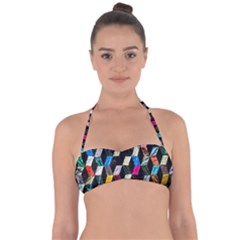 Abstract Multicolor Cubes 3d Quilt Fabric Halter Bandeau Bikini Top by Sapixe
