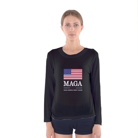 Maga Make America Great Again With Us Flag On Black Women s Long Sleeve Tee by snek