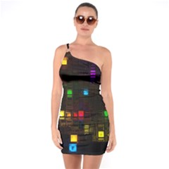 Abstract 3d Cg Digital Art Colors Cubes Square Shapes Pattern Dark One Soulder Bodycon Dress by Sapixe