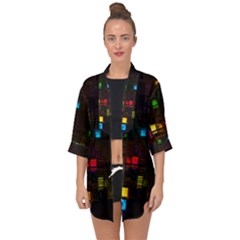 Abstract 3d Cg Digital Art Colors Cubes Square Shapes Pattern Dark Open Front Chiffon Kimono by Sapixe