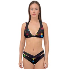 Abstract 3d Cg Digital Art Colors Cubes Square Shapes Pattern Dark Double Strap Halter Bikini Set by Sapixe