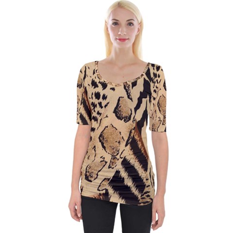 Animal Fabric Patterns Wide Neckline Tee by Sapixe