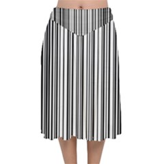 Barcode Pattern Velvet Flared Midi Skirt by Sapixe