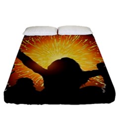 Celebration Night Sky With Fireworks In Various Colors Fitted Sheet (queen Size) by Sapixe