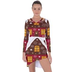 Christmas House Clipart Asymmetric Cut-out Shift Dress by Sapixe