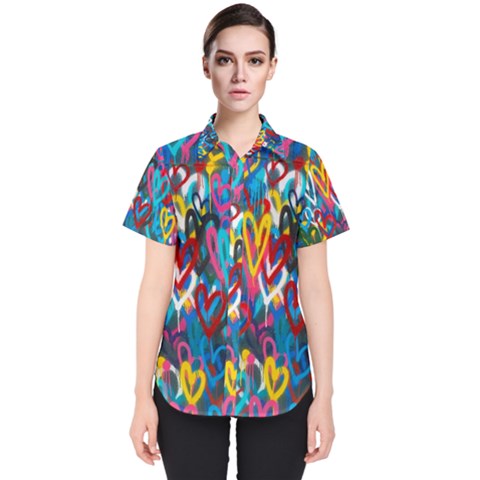 Graffiti Hearts Street Art Spray Paint Rad Women s Short Sleeve Shirt by genx