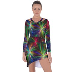 Colorful Firework Celebration Graphics Asymmetric Cut-out Shift Dress by Sapixe