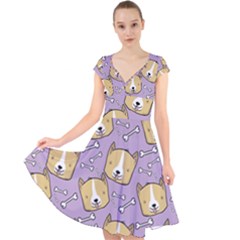 Dog Pattern Cap Sleeve Front Wrap Midi Dress by Sapixe