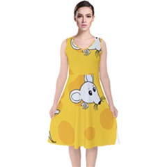Rat Mouse Cheese Animal Mammal V-neck Midi Sleeveless Dress  by Nexatart