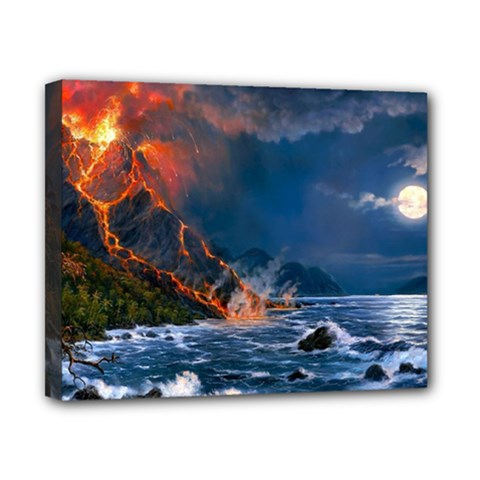 Eruption Of Volcano Sea Full Moon Fantasy Art Canvas 10  X 8  by Sapixe