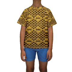 Golden Pattern Fabric Kids  Short Sleeve Swimwear by Sapixe