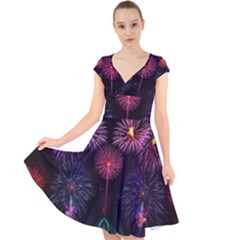 Happy New Year New Years Eve Fireworks In Australia Cap Sleeve Front Wrap Midi Dress by Sapixe