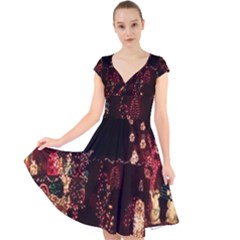 Holiday Lights Christmas Yard Decorations Cap Sleeve Front Wrap Midi Dress by Sapixe