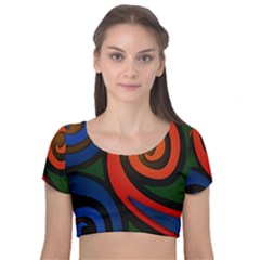 Simple Batik Patterns Velvet Short Sleeve Crop Top  by Sapixe