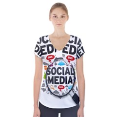 Social Media Computer Internet Typography Text Poster Short Sleeve Front Detail Top by Sapixe