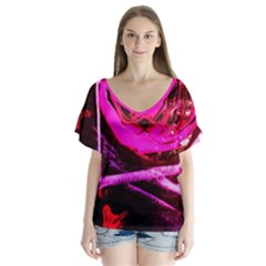 Calligraphy 2 V-neck Flutter Sleeve Top by bestdesignintheworld