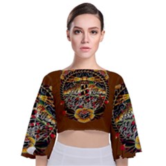 Tattoo Art Print Traditional Artwork Lighthouse Wave Tie Back Butterfly Sleeve Chiffon Top by Sapixe